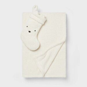 Polar Bear Stocking + Cream Kids’ Throw Blanket Gift Set – Pillowfort Christmas